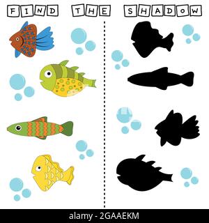 Entwicklung von Aktivitäten für Kinder, finden Sie ein Paar unter identischen der lustigen Fische . Logikspiel für Kinder. Stock Vektor