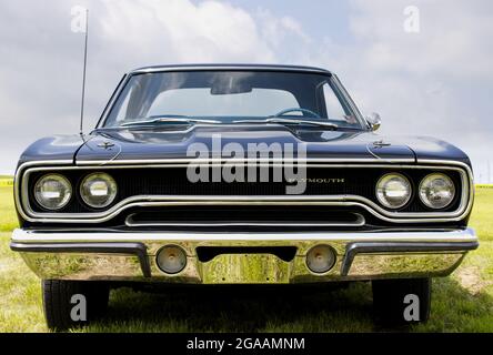 Das Vorderende eines Plymouth Roadrunners aus dem Jahr 1970 Stockfoto