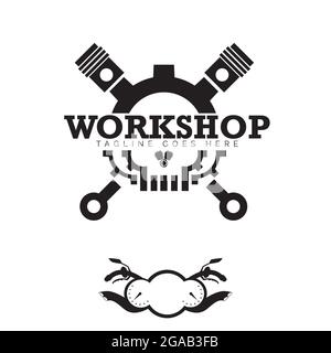 Automotive Workshop Schädel und Fahrradplatte Stock Vektor