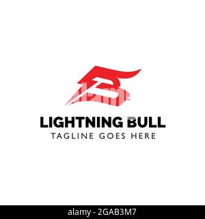 B-Logo von Lightning Bull. B-Logo, Stier-Kopf-Symbol auf Buchstabenbasis Stock Vektor