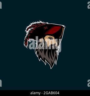 Piratenkopf Vektor-Illustration für Logo, T-Shirt, Aufkleber oder andere Zwecke. Stock Vektor
