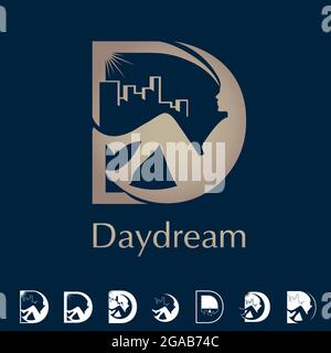 D Buchstabe basiertes Symbol Daydream Konzept Vektor-Set Stock Vektor