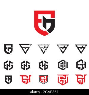 Das Set enthält die Monogrammkombinationen von E&G, EGH und EH. Für Marken, Corporate Identity, Abzeichen, Labels, Sportsymbole oder für andere Zwecke. Stock Vektor
