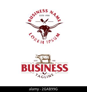 Fleischgeschäft Logo. Rindfleisch-Themenset. Stock Vektor
