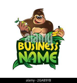 Gorilla ergreifende Früchte, kann für gesunde Lebensmittel-Logo oder Lebensmittelmarke und jeden anderen Zweck verwendet werden. Stock Vektor