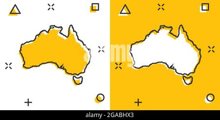 Cartoon Australien Karte Symbol im Comic-stil gefärbt. Australien anmelden Abbildung Piktogramm. Land Geographie splash Geschäftskonzept. Stock Vektor