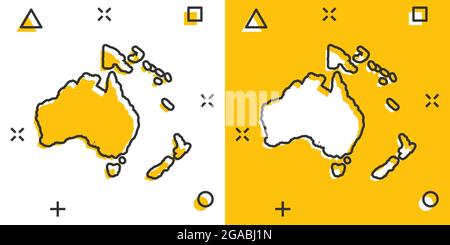 Cartoon farbige Australien und Ozeanien Symbol Karte im Comic-stil. Australien und Ozeanien zeichen Abbildung Piktogramm. Land Geographie splash Business Co Stock Vektor