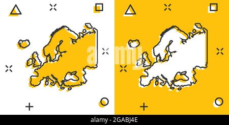 Cartoon Europa Karte Symbol im Comic-stil gefärbt. Europa Zeichen Abbildung Piktogramm. Land Geographie splash Geschäftskonzept. Stock Vektor