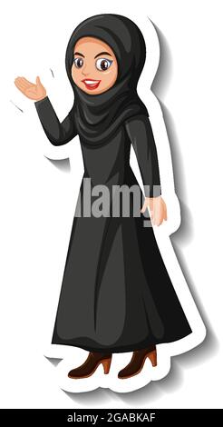 Muslimische Frau Zeichentrickfigur Aufkleber auf weißem Hintergrund Illustration Stock Vektor