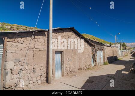 Arme Häuser im Dorf Cabanaconde, Peru Stockfoto