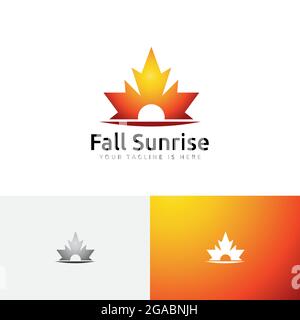 Schönes Sonnenaufgang Maple Leaf Herbst Herbst Saison Natur Logo Stock Vektor