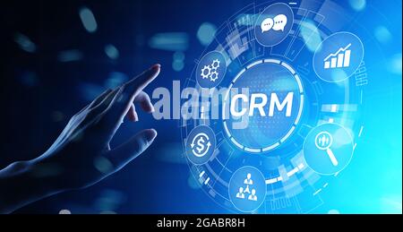 CRM - Customer Relationship Management Automation System Software. Geschäfts- und Technologiekonzept. Stockfoto