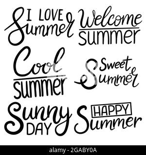 Summer Lettering Design Set - handgezeichnete Vektor-Illustration. Stock Vektor