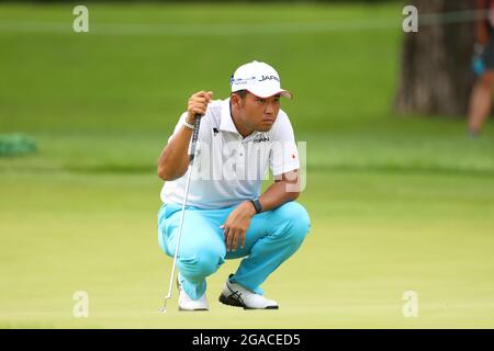 Saitama, Japan. Juli 2021. Hideki Matsuyama (JPN) Golf: Männer individuelle Stroke spielen Runde 2 während der Olympischen Spiele in Tokio 2020 im Kasumigaseki Country Club in Saitama, Japan . Kredit: Koji Aoki/AFLO SPORT/Alamy Live Nachrichten Stockfoto