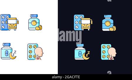 Aufrechterhaltung der Lebensqualität hell und dunkel Thema RGB-Farbsymbole eingestellt Stock Vektor