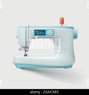 Realistische Nähmaschine Seitenansicht auf weiß Stock Vektor