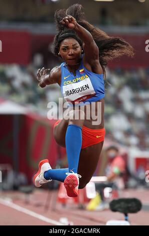 Tokio, Japan. Juli 2021. Caterine Ibarguen aus Kolumbien tritt bei den Olympischen Spielen 2020 in Tokio, Japan, am 30. Juli 2021 bei der Dreisprungqualifikation der Frauen an. Quelle: Li Ming/Xinhua/Alamy Live News Stockfoto