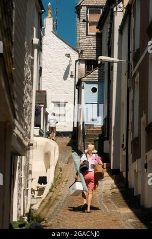 Die engen Straßen von St. Ives in Cornwall, Großbritannien. Stockfoto