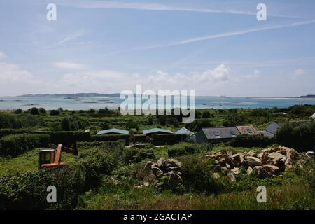 Blick vom Seven Stones Inn, St. Martin's Island, Isles of Scilly, Cornwall, England, Großbritannien, Juli 2021 Stockfoto