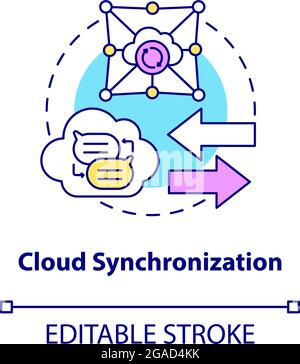 Symbol für Cloud-Synchronisationskonzept. Dateisicherung Online-Service. Datenspeicherung. Messaging-Software abstrakte Idee dünne Linie Illustration. Vektorisolate Stock Vektor