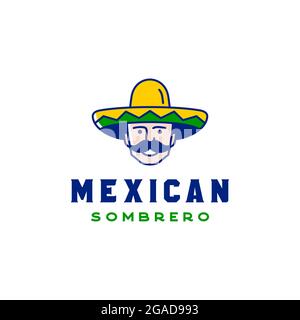 Mexikanischer Mann mit Hut Sombrero, mexikanische Küche, mexikanische Küche Restaurant Vintage Label Logo Design Stock Vektor