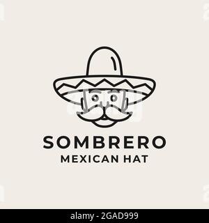 Mexikanischer Mann mit Hut Sombrero, mexikanische Küche, mexikanische Küche Restaurant Vintage Label Logo Design Stock Vektor