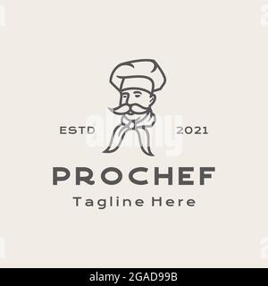 Vintage Hipster Line Art Chef / Restaurant Logo Design Inspiration Vektor Symbol Illustration Stock Vektor