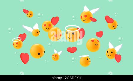 Emoticon Love Reactions Konzept. Amour Emoji Steht Vor Abstraktem Hintergrund. Vektorgrafik Stock Vektor