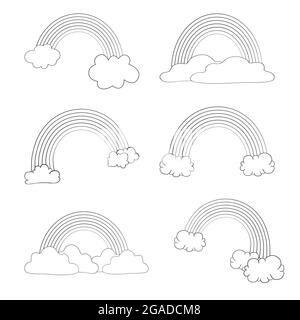 Set aus Doodle, handgezeichneten Regenbögen. Sammlung von Cartoon bunten Stil auf weißem Hintergrund isoliert. Design Baby niedlich, Skizzen Stil. Hintergrundbild. Stock Vektor