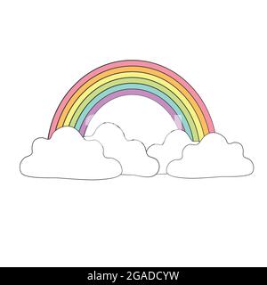 Niedliche Vektor-Illustration mit Regenbogen und Wolken Stock Vektor