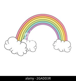 Niedliche Vektor-Illustration mit Regenbogen und Wolken Stock Vektor