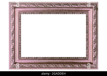 Pink Classic Old Vintage Holz Mockup Leinwand Rahmen isoliert auf weißem Hintergrund. Blank schönes und vielfältiges Thema Formen Baguette. Stockfoto