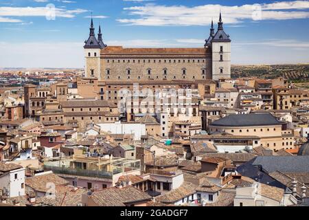 Stadt Toledo von der Spitze des Glockenturms der Kirche San Ildefonso, Spanien. Stockfoto
