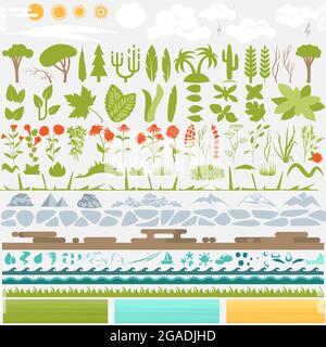 Landschaftskonstrukteur. Set aus verschiedenen Naturwäldern und Hügeln. Stock Vektor