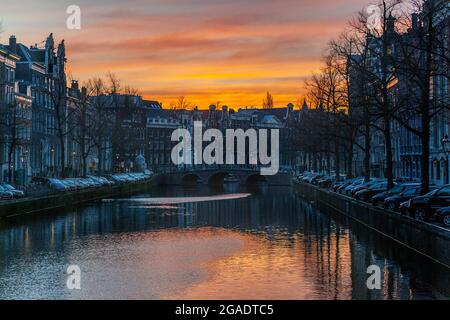 Abendhimmel, Keizersgracht; Amsterdam, Holland Stockfoto