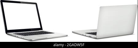 Modell auf der Vorder- und Rückseite des Laptops, isoliert auf Weiß Stock Vektor