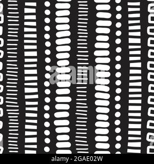 Nahtlose Muster vertikale Linien Punkte doodles. Abstrakter Vektor-Hintergrund monochrom mit handgezeichneten geometrischen Elementen. Sich wiederholende abstrakte Textur Stock Vektor
