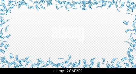 Bitcoin, Internet-Währungsscheine fallen. Spärliche BTC-Rechnungen auf transparentem Hintergrund. Kryptowährung, digitales Geld. Verführerische Vektordarstellung. Lebhafter Jackpot, Reichtum oder Erfolg Konzept. Stock Vektor