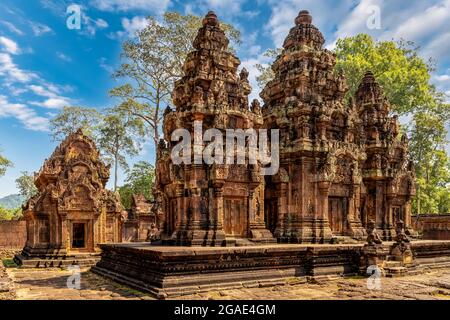 Landschaft mit Banteay Srei oder Frau Tempel, Siem Reap, Kambodscha Stockfoto