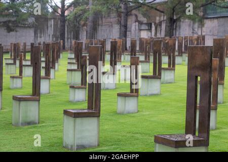 Oklahoma City, Oklahoma - das Oklahoma City National Memorial markiert den innenpolitischen Terroranschlag von 1995, der den Bundesbau von Alfred P. Murrah zerstörte Stockfoto