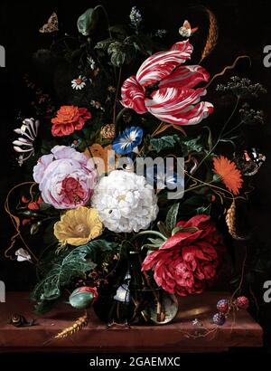 Blumenarrangement von Jan Davidsz. De Heem (Jan Davidszoon de Heem: 1606-1684), Öl auf Holz Stockfoto