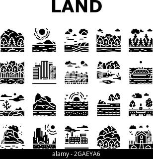 Land Scape Nature Collection Icons Set Vector Stock Vektor