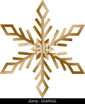 Golden Frosty Schneeflocke auf einem isolierten weißen Hintergrund. Stock Vektor