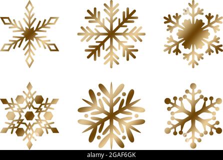 Golden Frosty Schneeflocken auf einem isolierten weißen Hintergrund. Stock Vektor