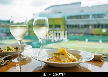 Frische Pasta bei den Wimbledon Tennis Championships Stockfoto