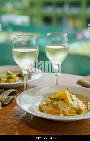 Frische Pasta bei den Wimbledon Tennis Championships Stockfoto