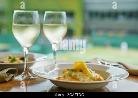 Frische Pasta bei den Wimbledon Tennis Championships Stockfoto