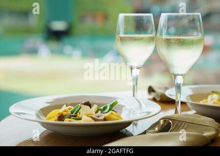 Frische Pasta bei den Wimbledon Tennis Championships Stockfoto