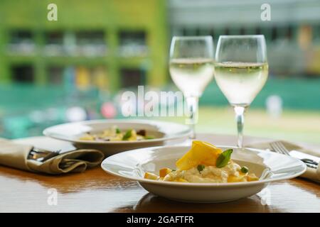 Frische Pasta bei den Wimbledon Tennis Championships Stockfoto