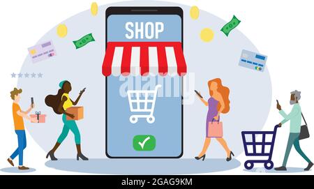 Online-Shopping-Konzept. Mobiler E-Commerce-Store Stock Vektor
